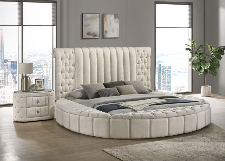 Sonya Ivory Queen Upholstered Panel Storage Bed