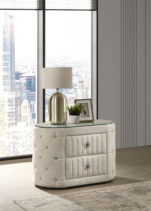 Sonya Ivory 2 Drawer Upholstered Nightstand Bedside Table