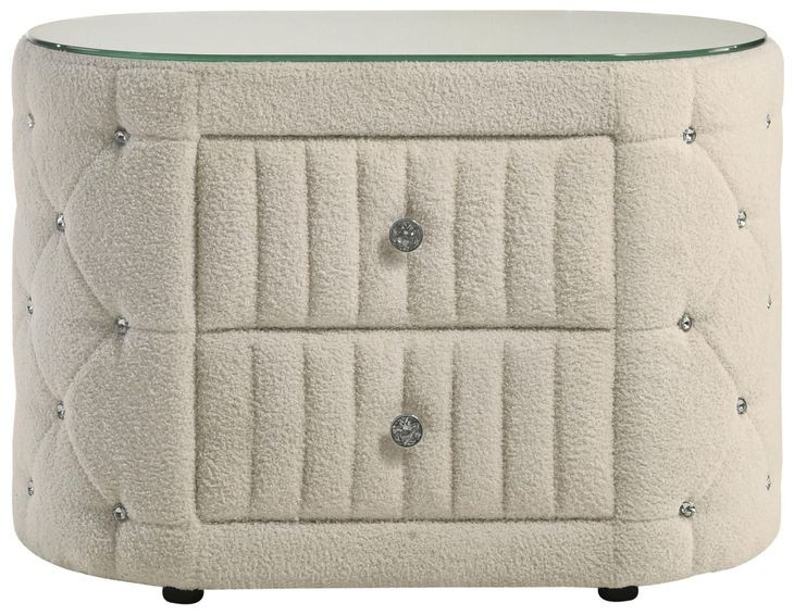 Sonya Ivory 2 Drawer Upholstered Nightstand Bedside Table