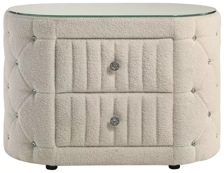 Sonya Ivory 2 Drawer Upholstered Nightstand Bedside Table