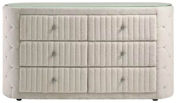 Sonya Ivory Upholstered 6 Drawer Dresser