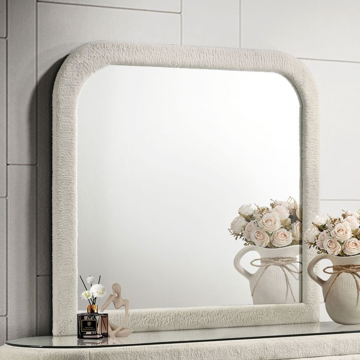 Sonya Ivory Upholstered Rectangular Dresser Mirror