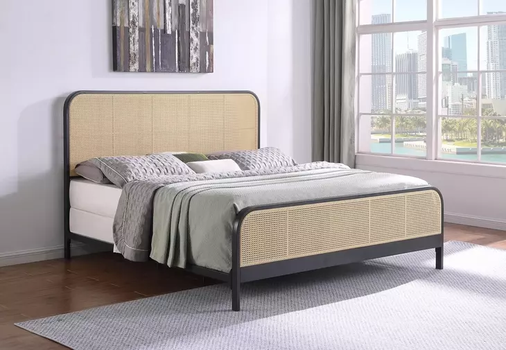 Lanewood Black Open Cane Webbing King Metal Bed