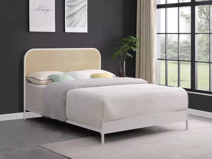 Amherst White Radio Weave Rattan Queen Metal Bed