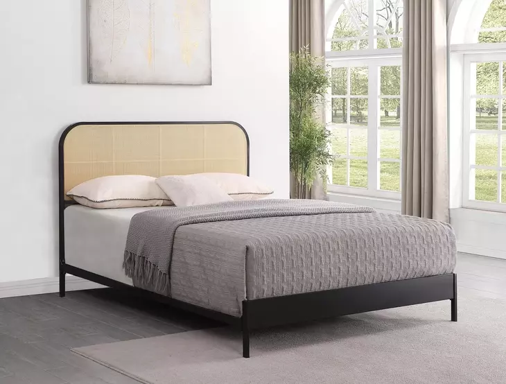 Amherst Black Radio Weave Rattan Queen Metal Bed