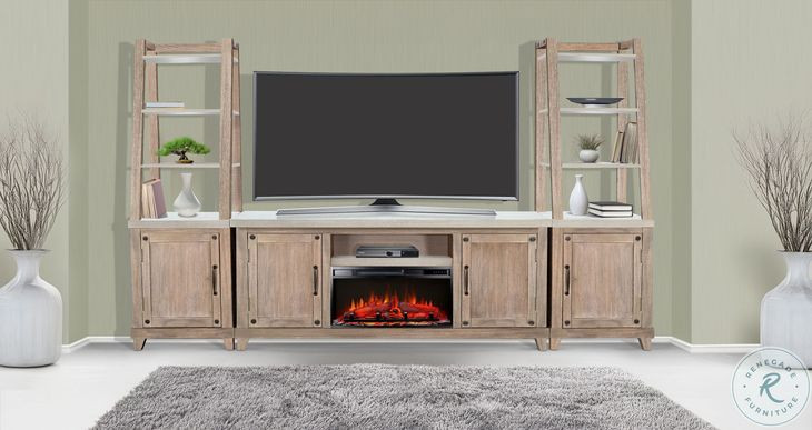 Modern Hearth Light Gray 120" TV Stand with Electric Fireplace