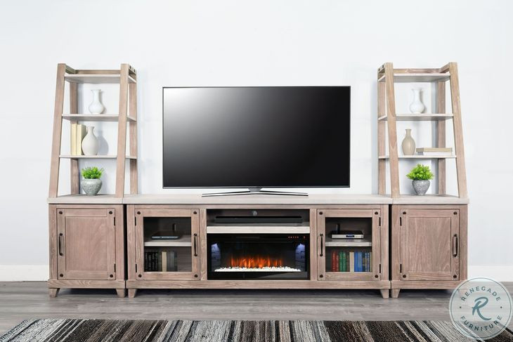Modern Hearth Light Gray 120" TV Stand with Electric Fireplace