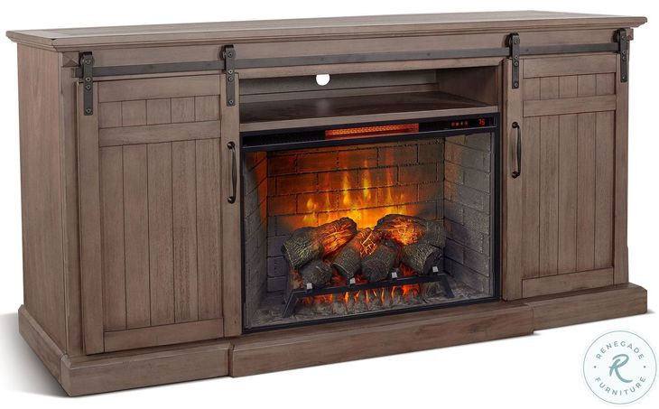 Barnstead Ember Natural 78" Barn Door Media Console with Electric Fireplace