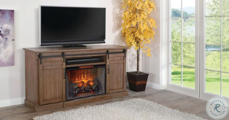 Barnstead Ember Natural 78" Barn Door Media Console with Electric Fireplace