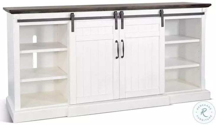 Whimora White 2 Barn Door 78" TV Console with Fireplace