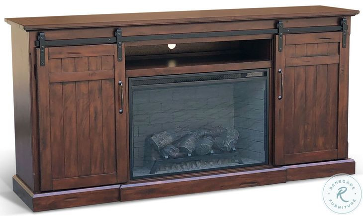 Barnstead Ember Medium Brown 78" Media Console with Electric Fireplace