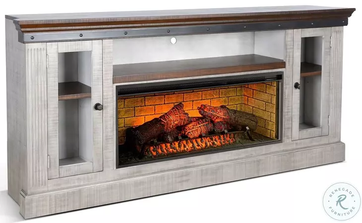 Industrial Comfort Gray 82" TV Stand with Electric Fireplace