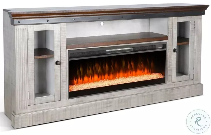 Industrial Comfort Gray 128" Entertainment Wall with Electric Fireplace