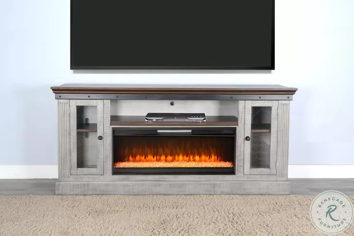 Industrial Comfort Gray 82" TV Stand with Electric Crystal Fireplace