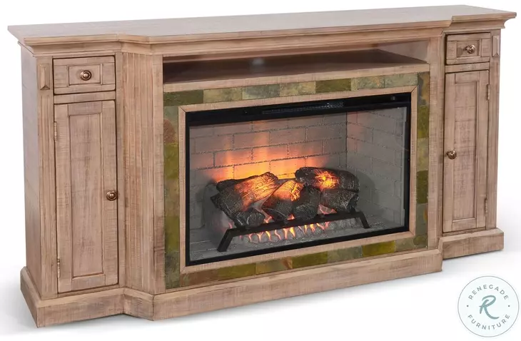 Ember Grace Natural 72" Media Console with Electric Fireplace