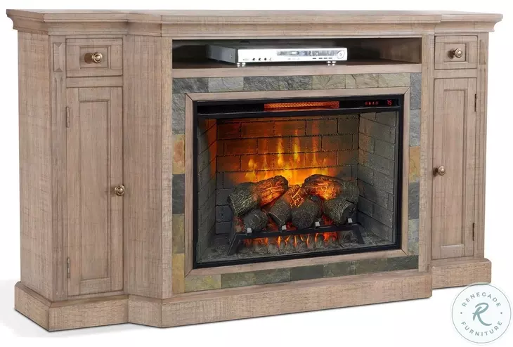 Ember Grace Natural 72" Media Console with Electric Fireplace