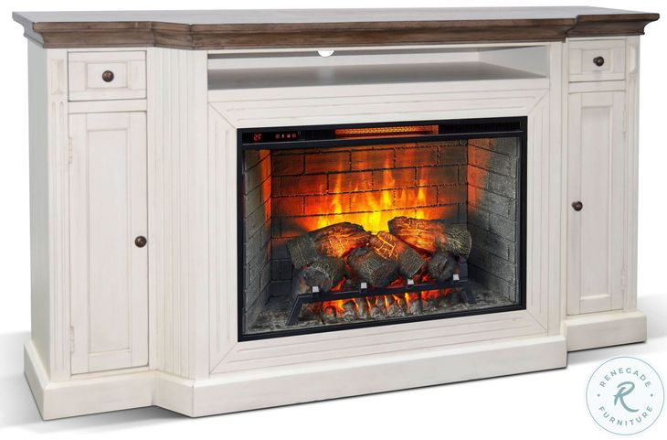 Cozy Luxe White 72" Media Console with Electric Fireplace