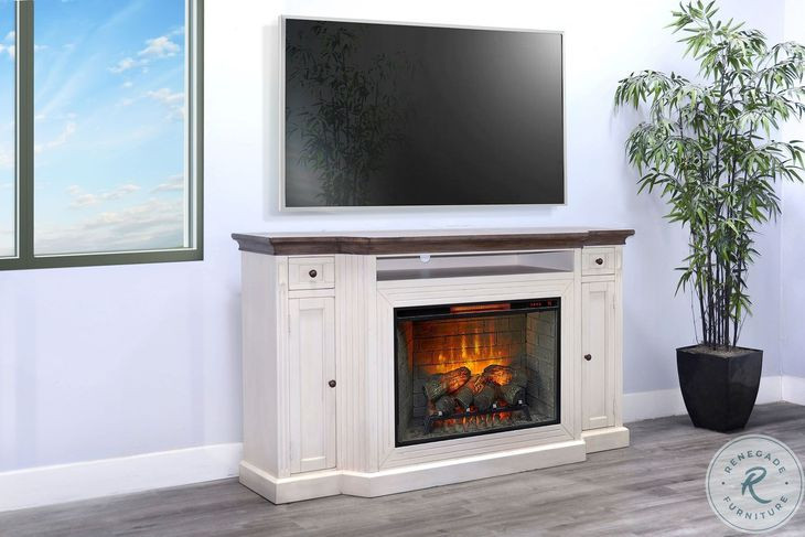 Cozy Luxe White 72" Media Console with Electric Fireplace