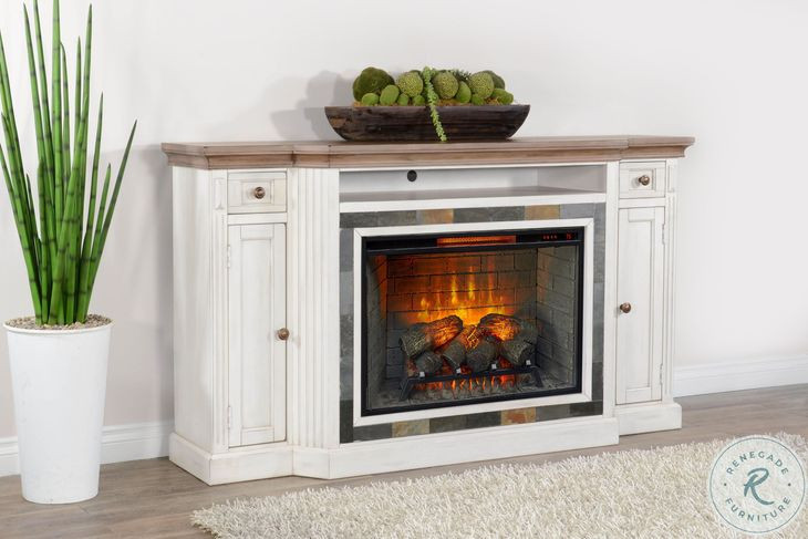 Ember Grace White 72" Media Console with Electric Fireplace