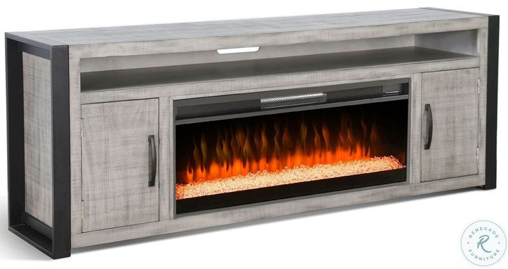 Industrial Hearth Gray 126" Media Wall with Crystal Fireplace Insert