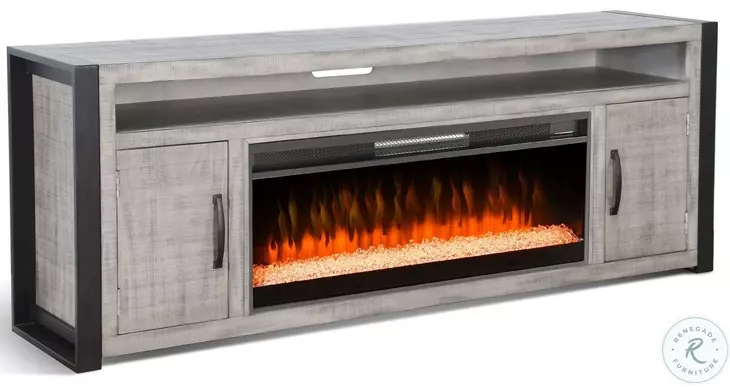 Industrial Hearth Gray 126" Media Wall with Crystal Fireplace Insert