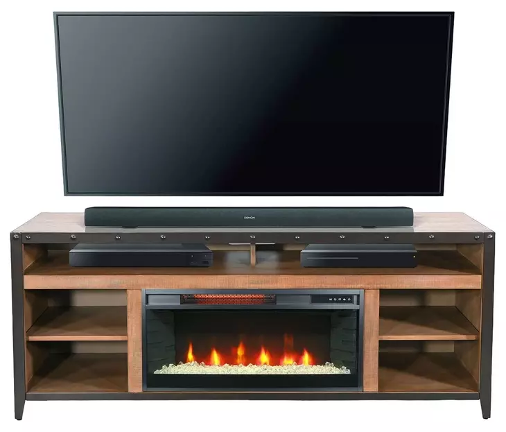 San Diego Antique Brown 63" TV Stand with Electric Fireplace and LED