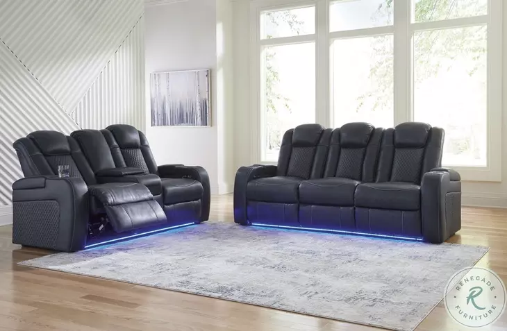 Fyne Dyme Sapphire Power Reclining Sofa with Adjustable Headrest
