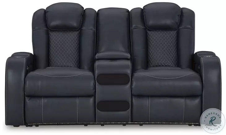 Fyne Dyme Sapphire Power Reclining Console Loveseat with Adjustable Headrest