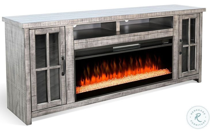 Crystal Ember Gray 79" Media Console with Electric Fireplace
