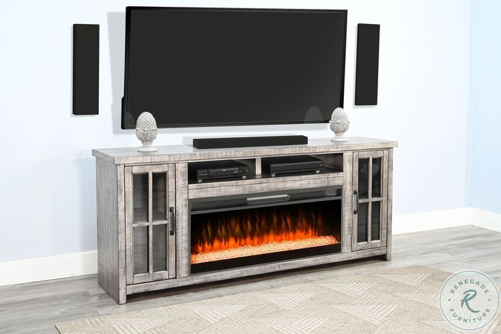 Crystal Ember Gray 79" Media Console with Electric Fireplace