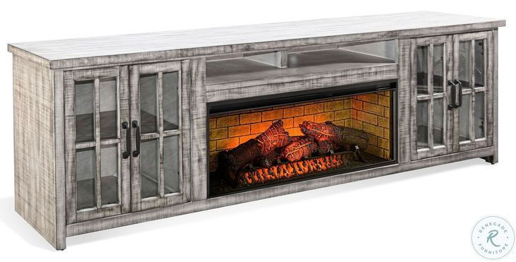 Glass Haven Gray 98" Media Console with Electric Fireplace