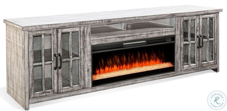 Crystal Ember Gray 98" Media Console with Electric Fireplace