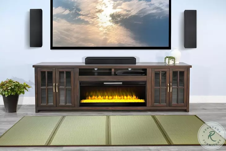 Crystal Ember Dark Brown 98" Media Console with Electric Fireplace