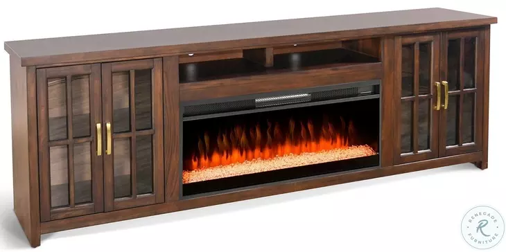 Crystal Ember Dark Brown 98" Media Console with Electric Fireplace
