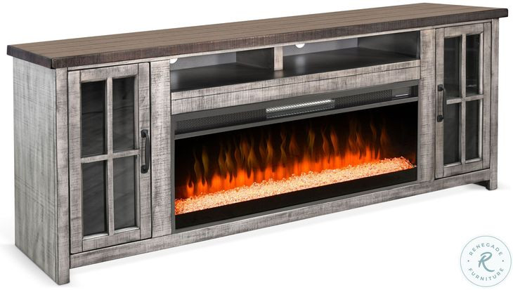 Prismfire Nest Tobacco Leaf and Alpine Gray 79" Media Console with Crystal Fireplace Insert