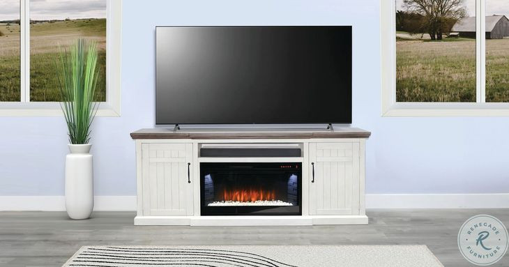 Maple Haze White 72" Media Console with Electric Fireplace