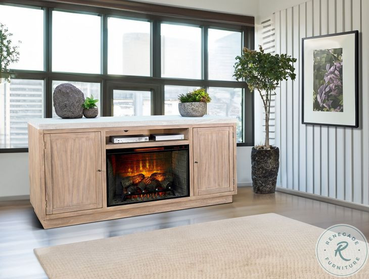 Emberline Light Gray 78" Media Console with Electric Fireplace