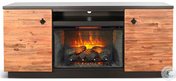 Emberoak Black 78" Media Console with Electric Fireplace