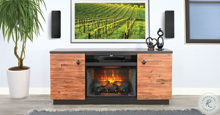 Emberoak Black 78" Media Console with Electric Fireplace
