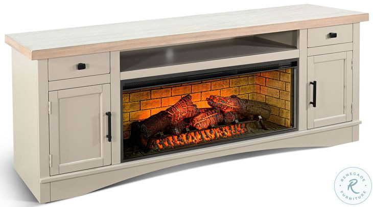 Emberveil Natural 78" Media Console with Electric Fireplace
