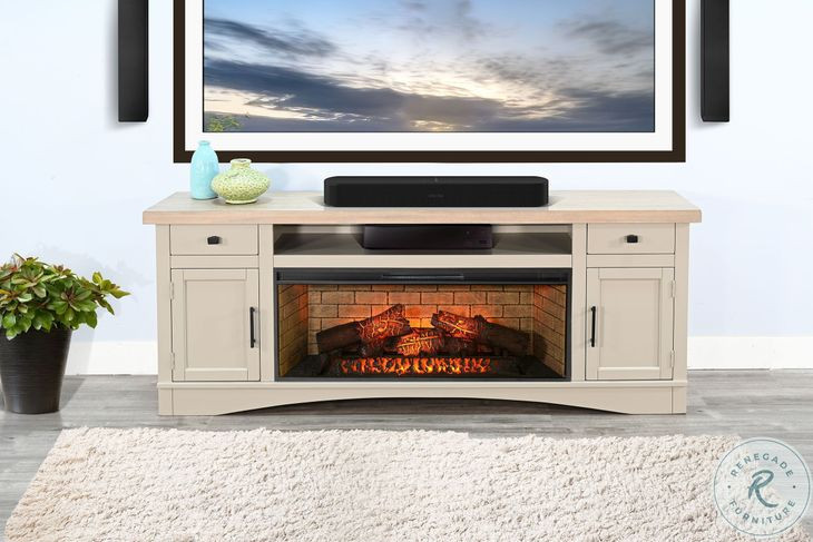 Emberveil Natural 78" Media Console with Electric Fireplace
