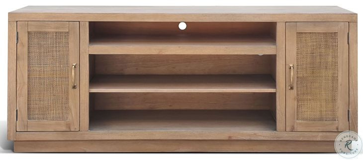 Cane Hearth Natural 78" Media Console with Crystal Fireplace Insert