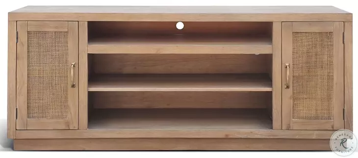 Cane Hearth Natural 78" Media Console with Log Fireplace Insert