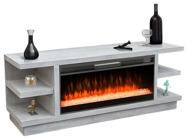 K3680LG-C Light Gray 72" TV Stand with Electric Fireplace and LED