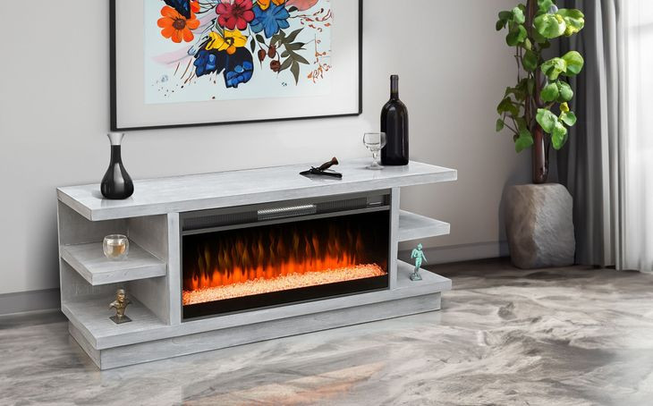 K3680LG-C Light Gray 72" TV Stand with Electric Fireplace and LED