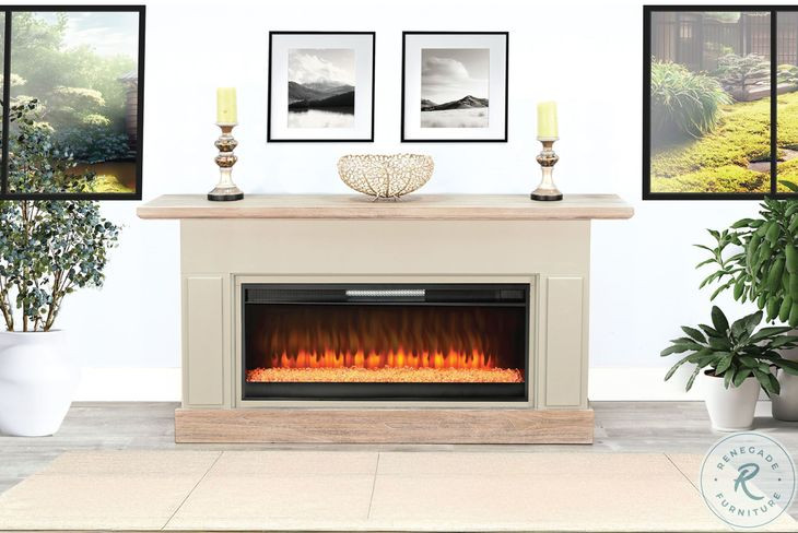 Sagewyn Wheat Pavestone 72" Media Console with Crystal Fireplace Insert