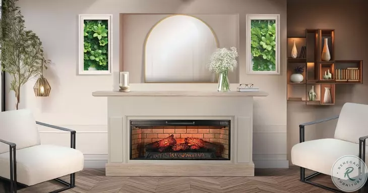 Sagewyn Wheat Pavestone 72" Media Console with Log Fireplace Insert