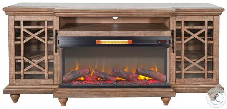 Emberwood Elegance Natural 72" Media Console with Electric Fireplace
