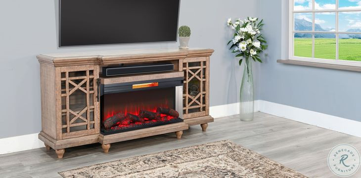 Emberwood Elegance Natural 72" Media Console with Electric Fireplace