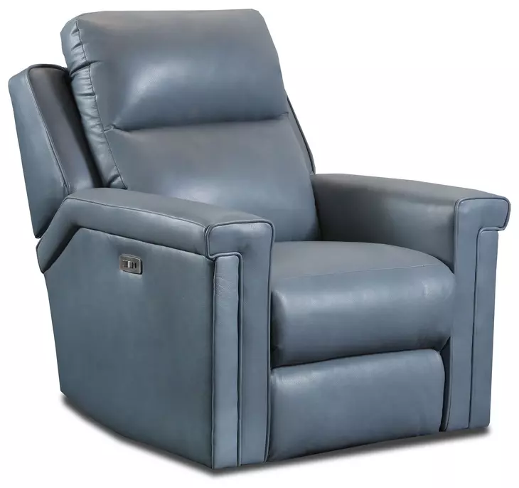 Madison Sky Blue Leather Rocker Power Recliner with Power Headrest and USB Charging